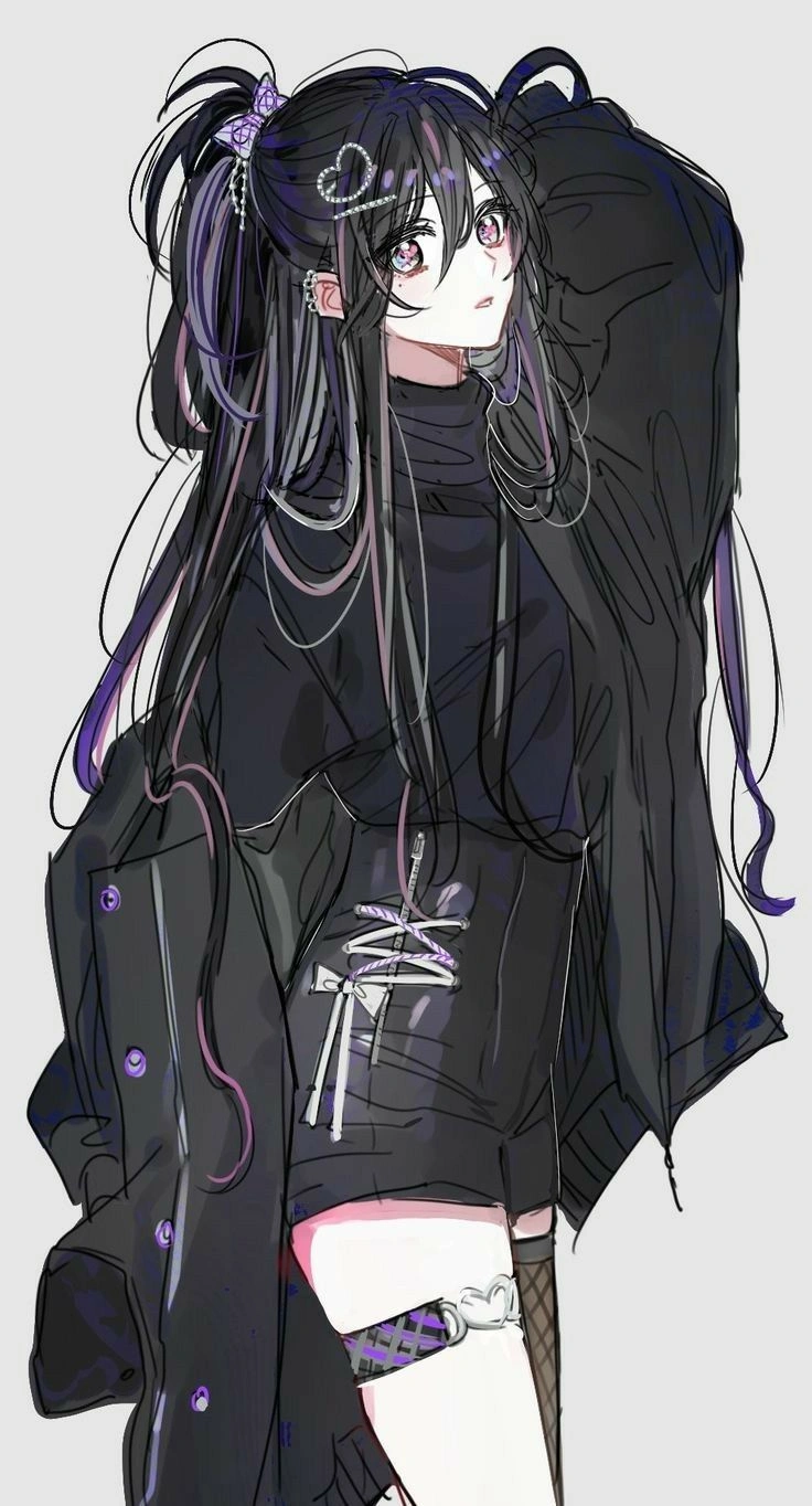 Alt anime girl profile with twin tails and smudged mascara for cute emo avatar use
