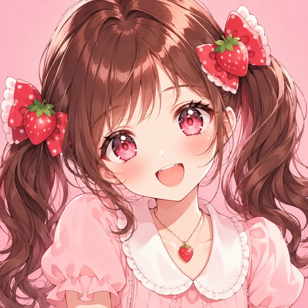 Anime girl kawaii pfp with strawberry bows and pastel styling for TikTok profile pictures