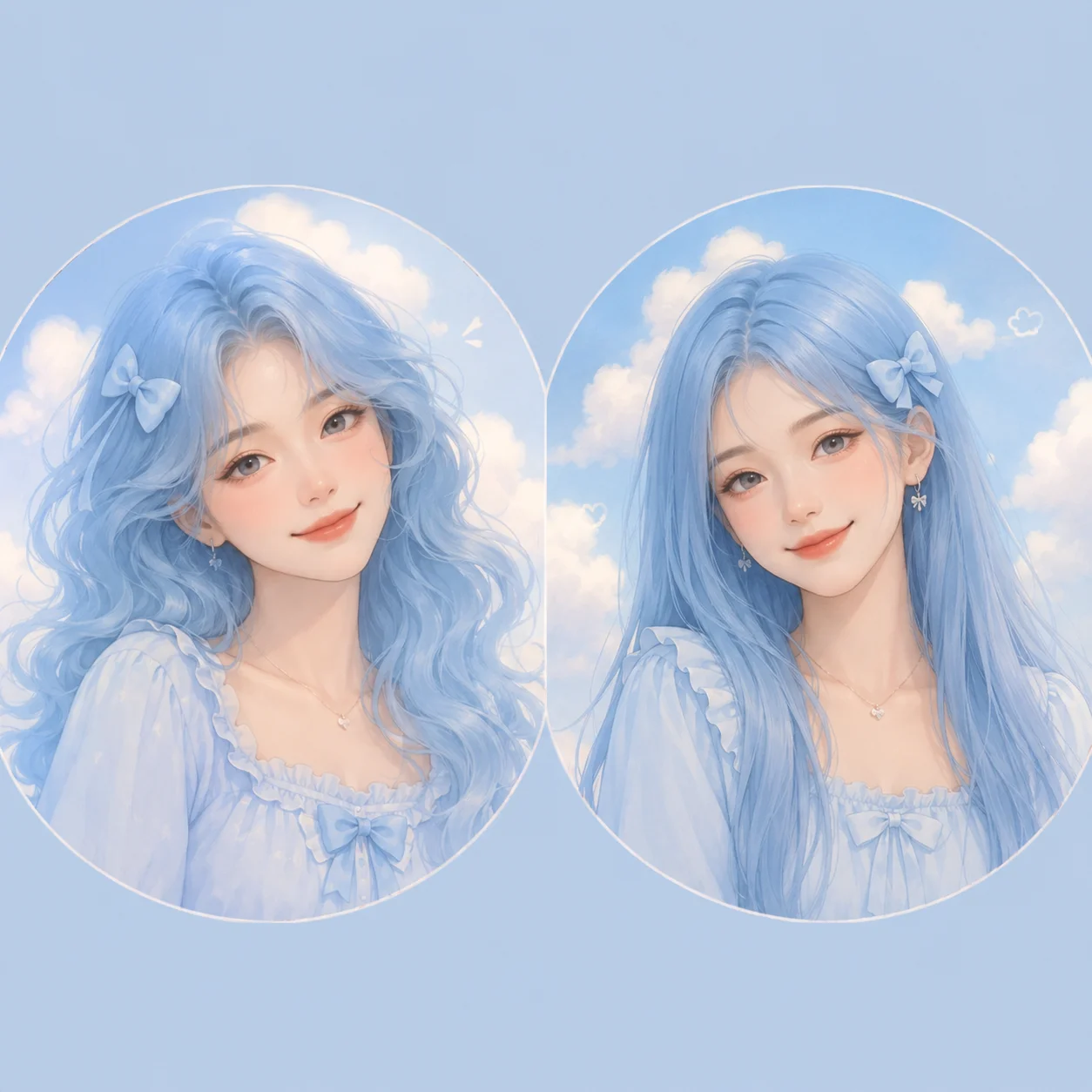 Baby blue matching pfp with cloud and bow details for soft best friend, couple, and Instagram avatars