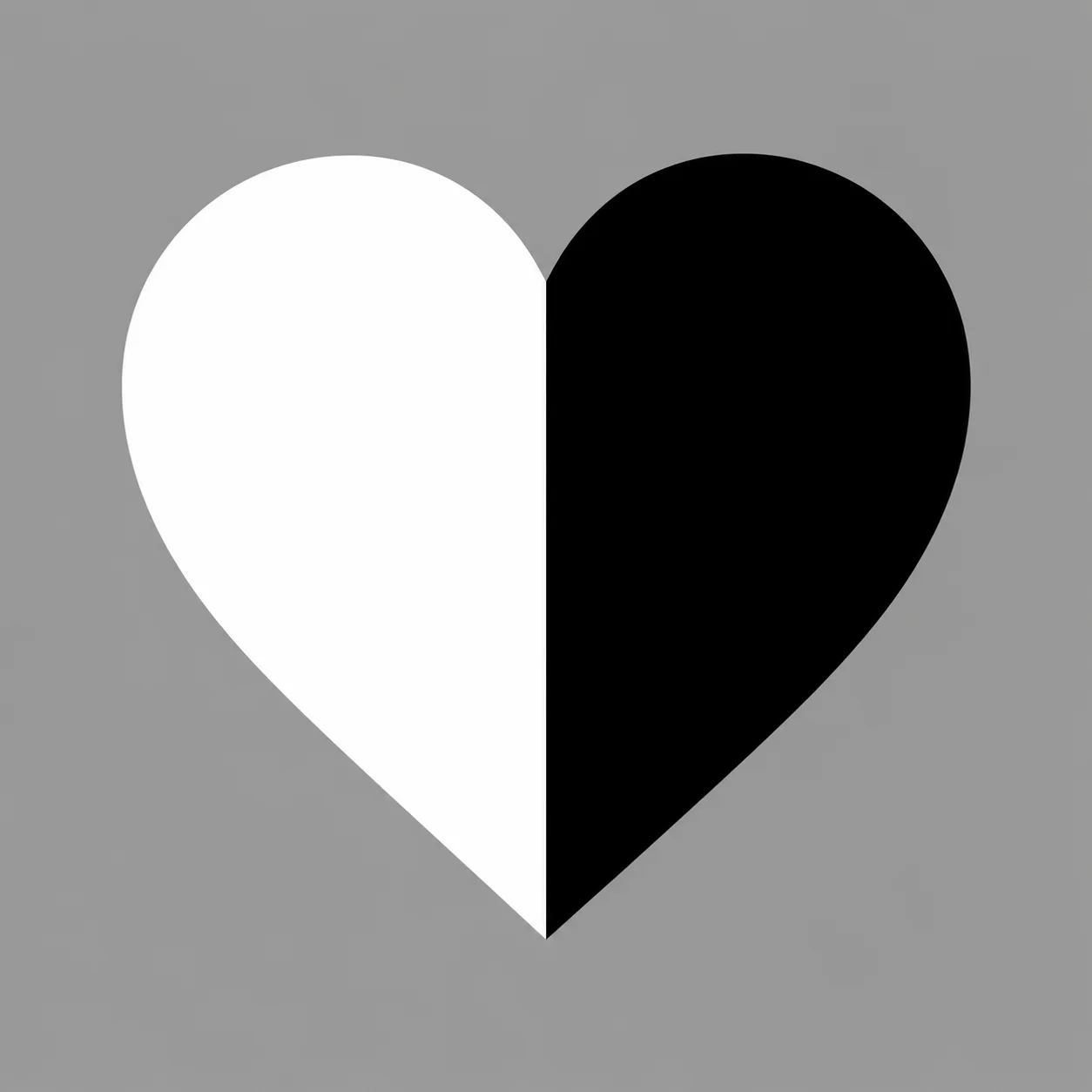 Monochrome heart pfp split vertically into black and white halves with hard center line for minimalist icons (106 characters)
