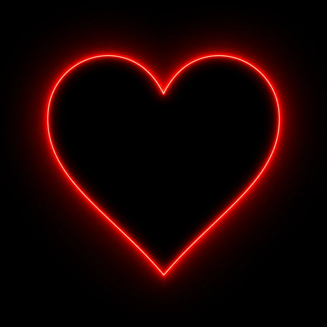 Black heart pfp with glowing crimson neon outline on pitch dark background for edgy gaming avatars (96 characters)