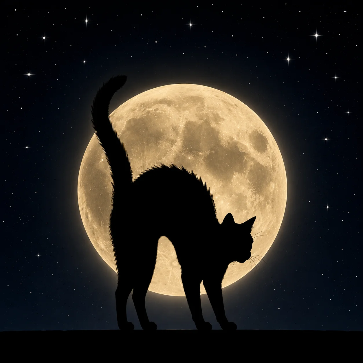 Cute chibi black cat pfp with a pastel moon symbol and round eyes for a playful aesthetic Discord and TikTok avatar