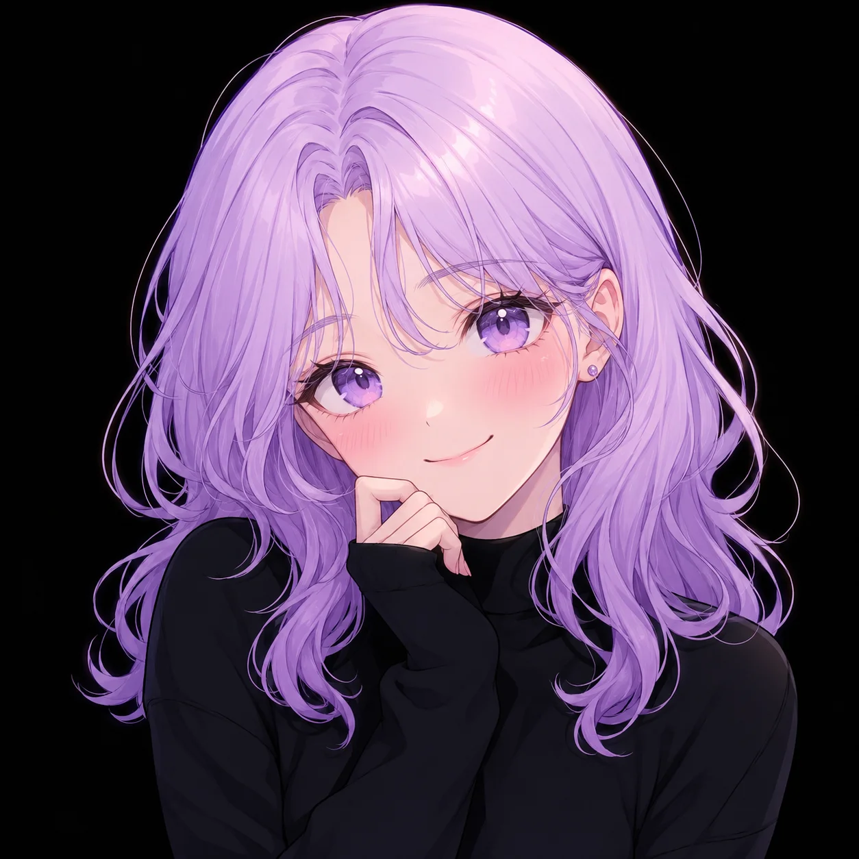 Cute anime girl black pfp with dark hair and a starry night background for a soft, dreamy Instagram and Pinterest avatar