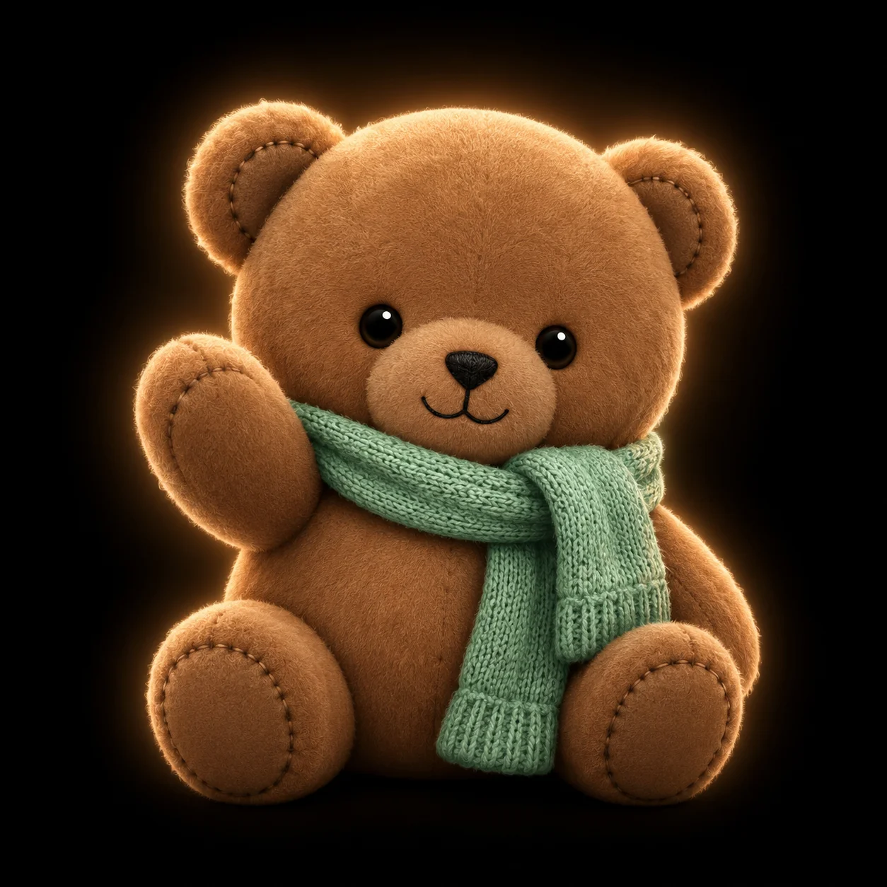 Cute black pfp chibi teddy bear with mint scarf and soft glow for a cozy, pastel Discord and TikTok profile picture