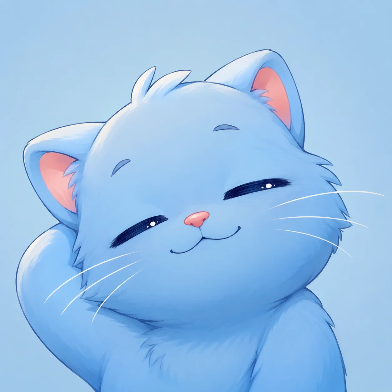 Blue cat pfp with sleepy eyes and pastel background for cute Discord, TikTok, and gaming profiles