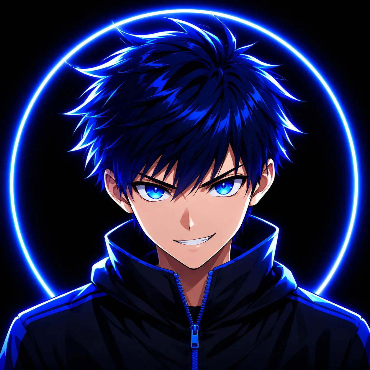 Blue Discord pfp with neon ring lighting and gamer styling for servers, chats, and streamer profiles
