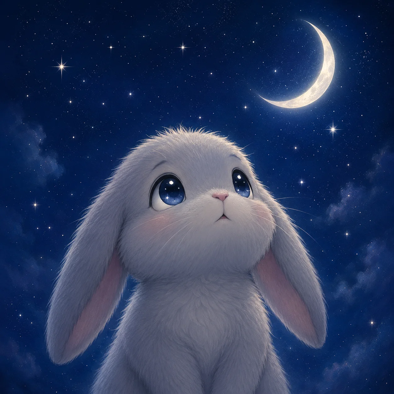 Aesthetic bunny pfp under a starry moonlit sky in soft blue tones for dreamy TikTok profile pictures