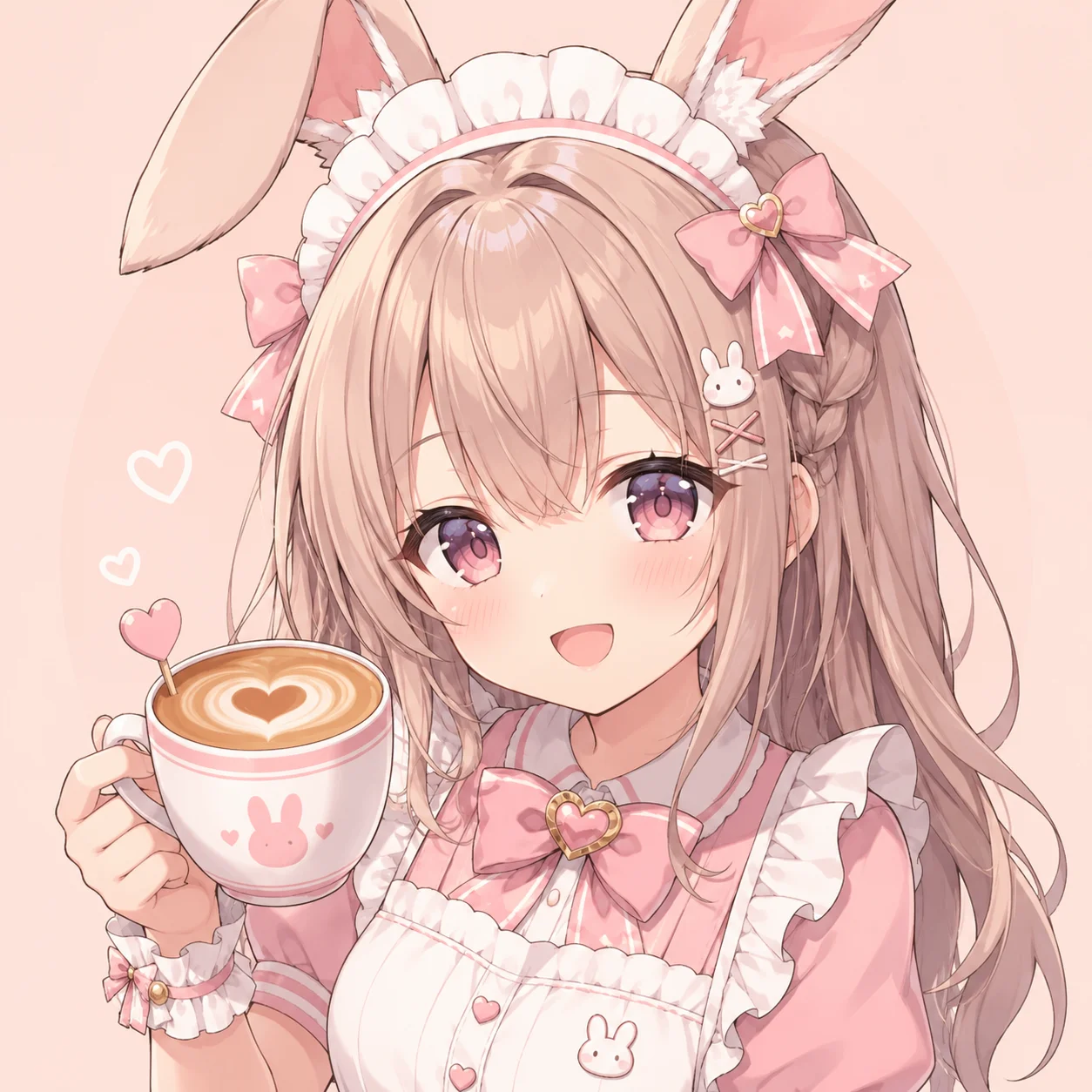 Anime bunny girl pfp in a cafe maid outfit with pastel apron for kawaii Discord profile pictures