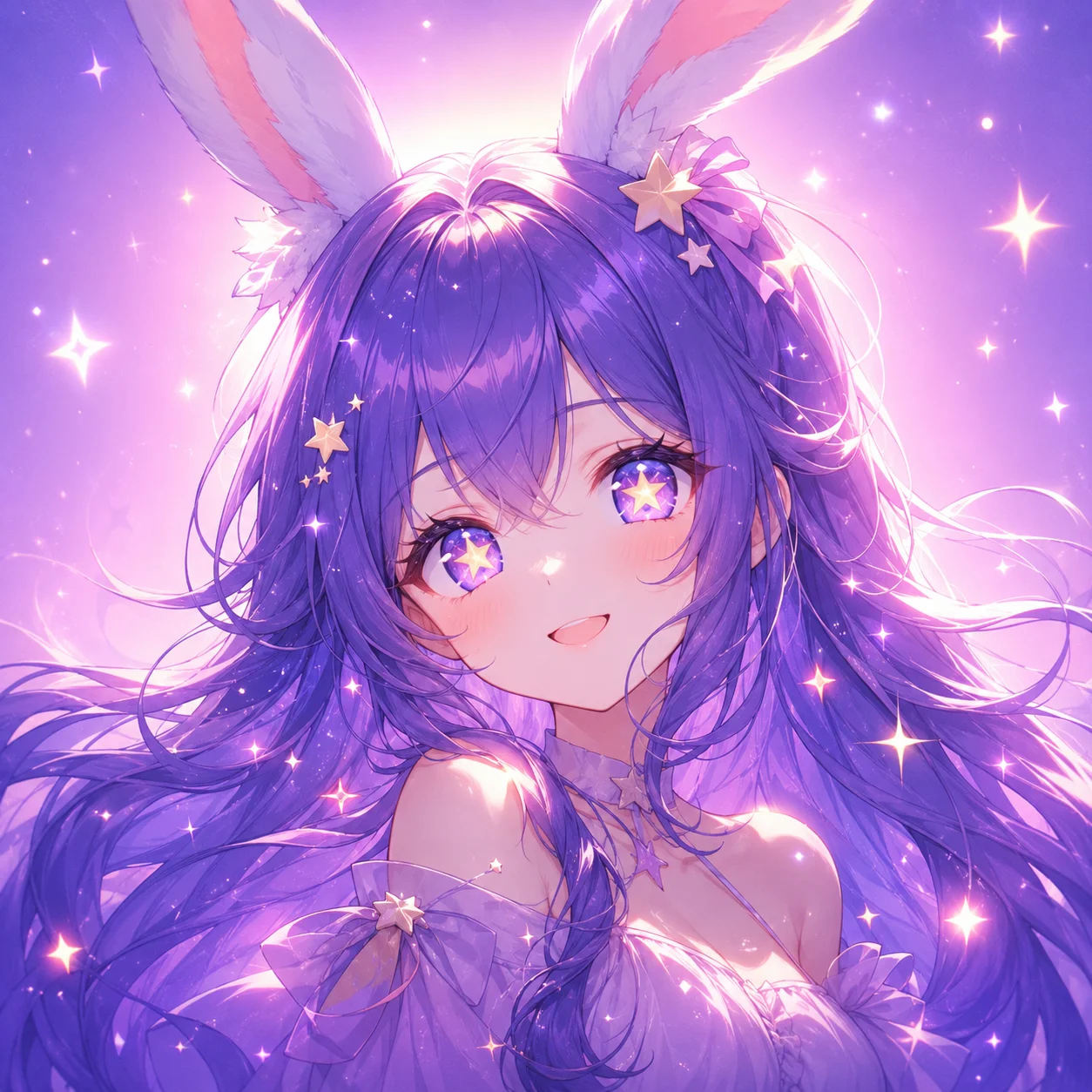 Magical anime bunny girl pfp with star-shaped eyes and glowing background for TikTok profile pictures