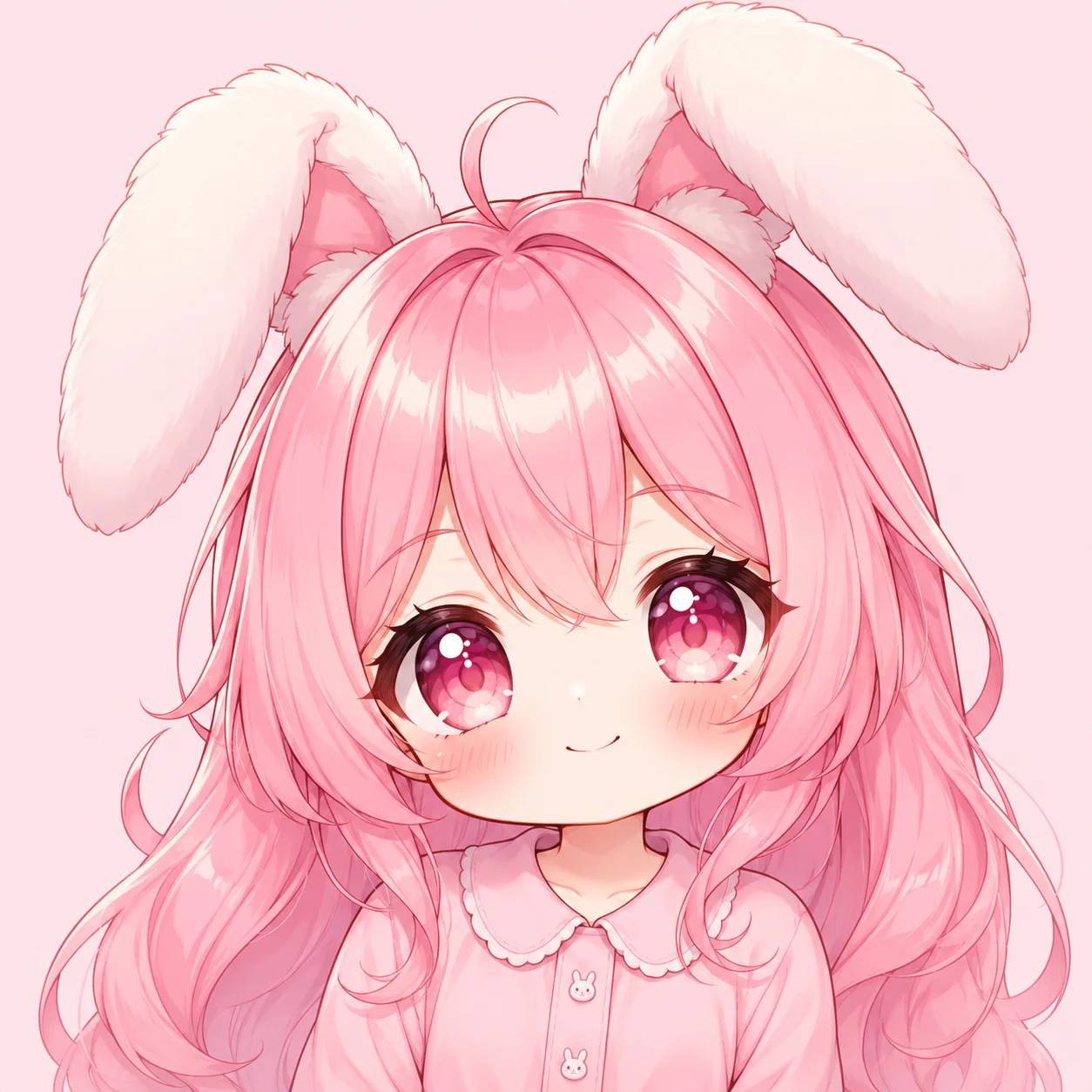 Anime bunny girl pfp with pink hair and fluffy bunny ears for kawaii Discord profile pictures