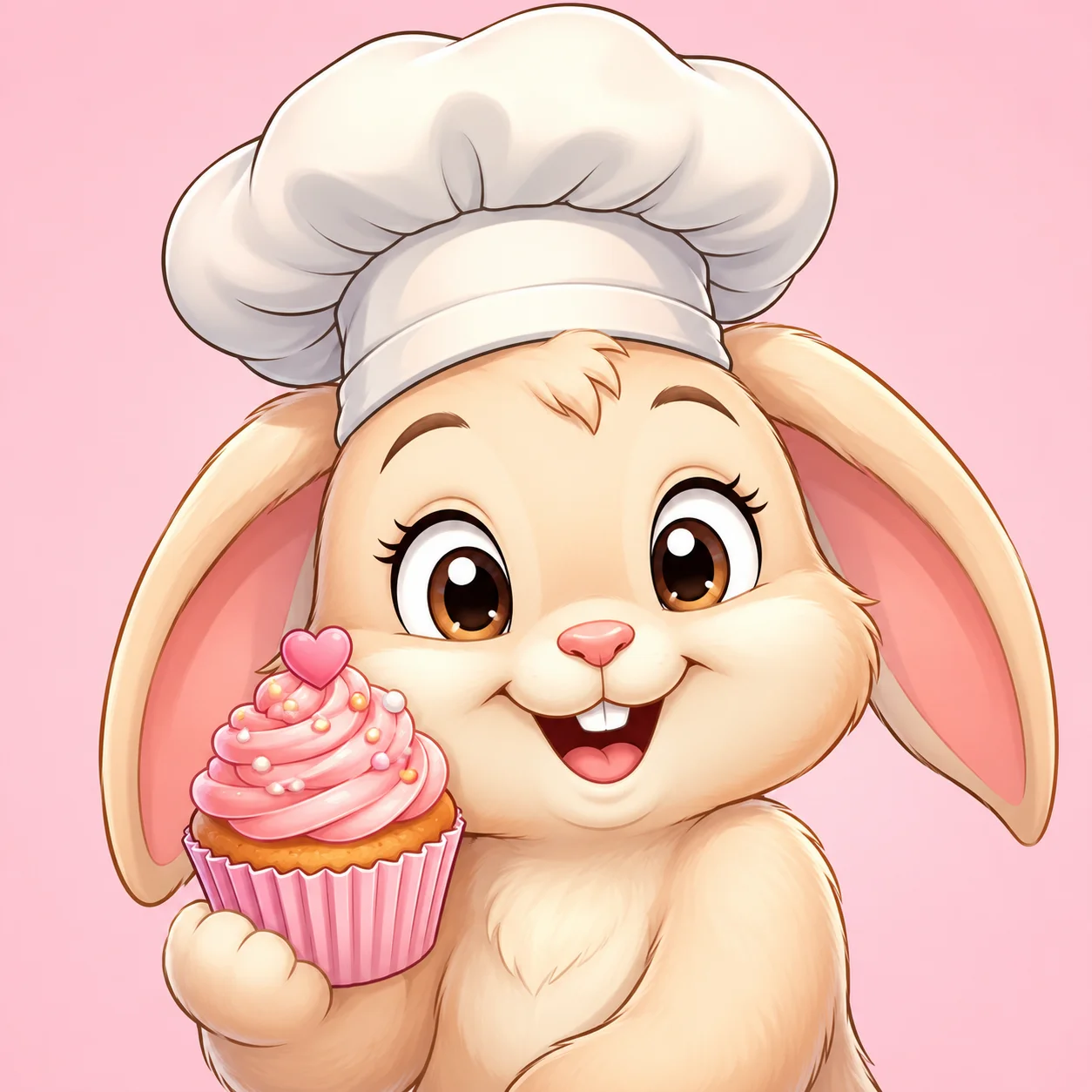 Cartoon bunny pfp wearing a chef hat holding a cupcake for cute food Discord profile pictures