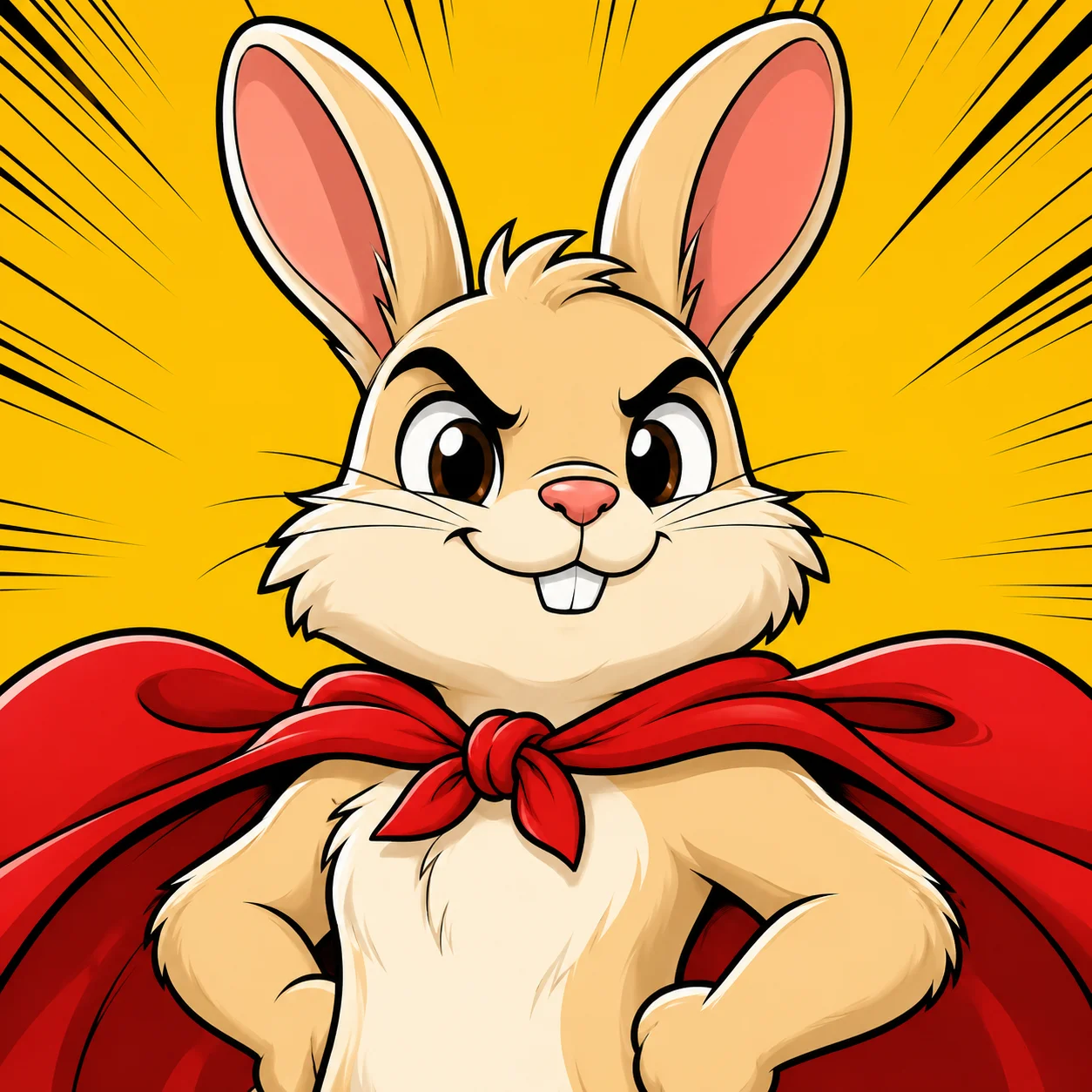 Cartoon bunny pfp wearing a red superhero cape for fun gaming Discord profile pictures