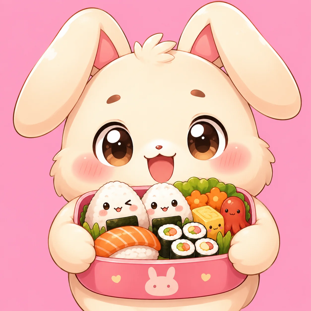 Chibi bunny pfp hugging a bento box for cute food-themed TikTok profile pictures
