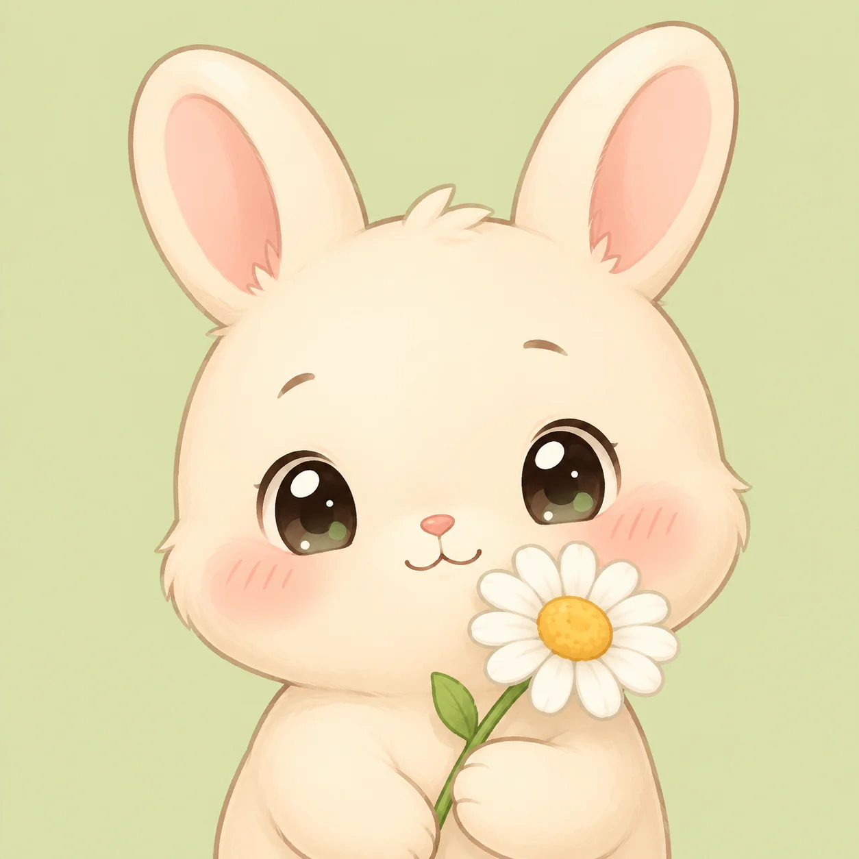 Chibi bunny pfp holding a daisy flower with a shy smile for aesthetic Discord profile pictures