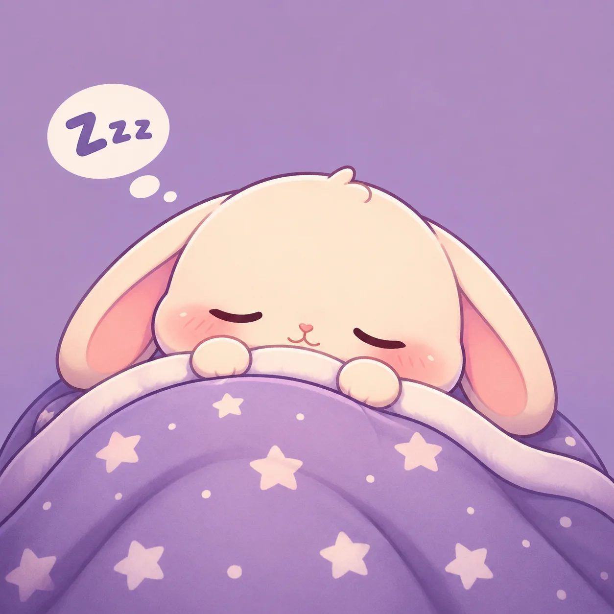 Chibi bunny pfp sleeping under a star blanket for cozy Discord profile pictures