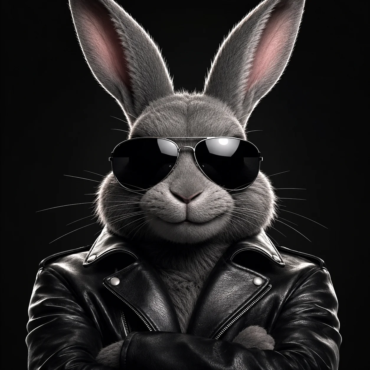 Cool bunny pfp wearing sunglasses and a leather jacket for edgy Discord profile pictures