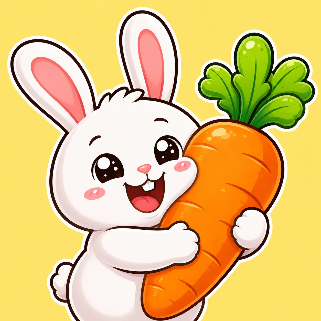 Cute cartoon bunny pfp hugging a big orange carrot with a happy smile for playful Discord profiles