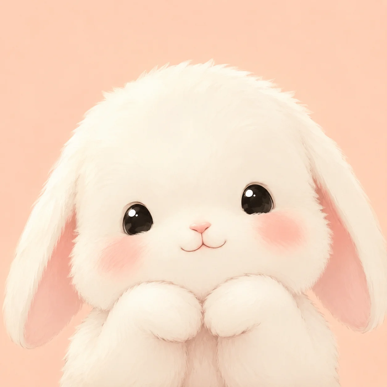 Cute white bunny pfp with pink cheeks and floppy ears perfect for Discord and TikTok profile pictures