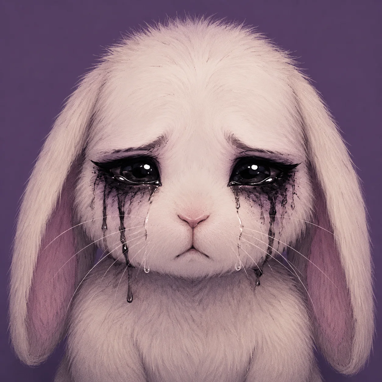Emo bunny pfp crying with smudged eyeliner and dark tears for moody Instagram profile pictures