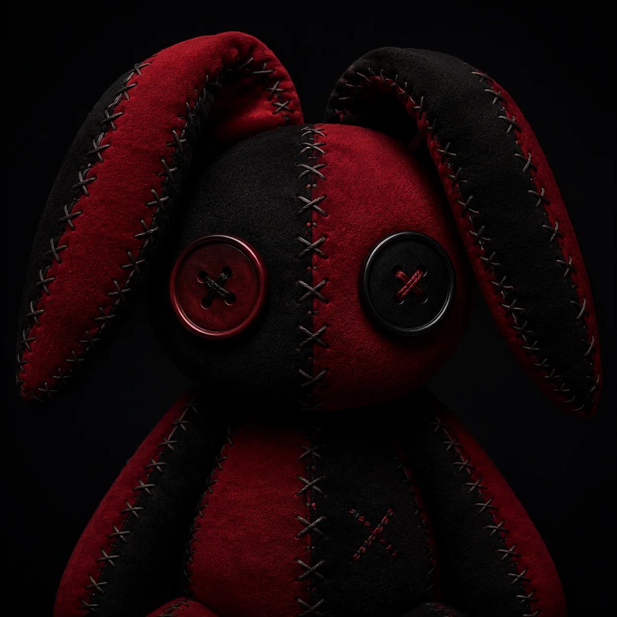 Emo bunny pfp with black fur and glowing red eyes for dark aesthetic Discord profile pictures