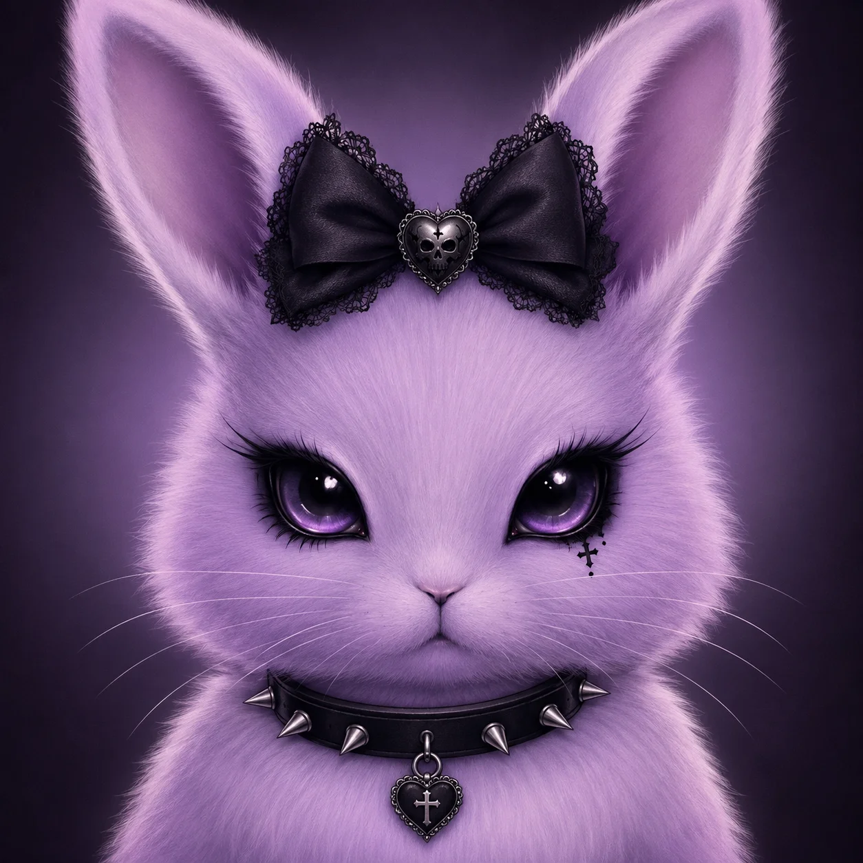 Pastel goth bunny pfp mixing lavender and black tones for aesthetic TikTok profile pictures