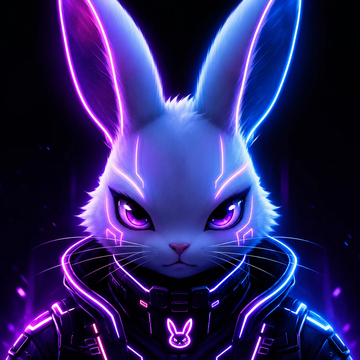Cyberpunk gaming bunny pfp with glowing neon accents for Discord gaming profile pictures