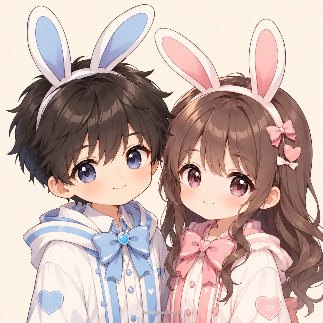 Matching anime bunny pfp with a boy and girl wearing bunny ears for cute couple Discord profiles