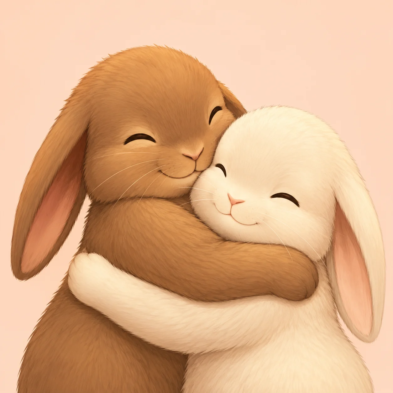 Matching bunny pfp with brown and white bunnies hugging for best friend Discord profile pictures