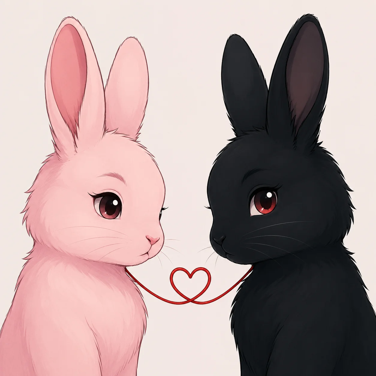Matching bunny pfp in pink and black colors with tiny hearts for couples on Discord profile pictures