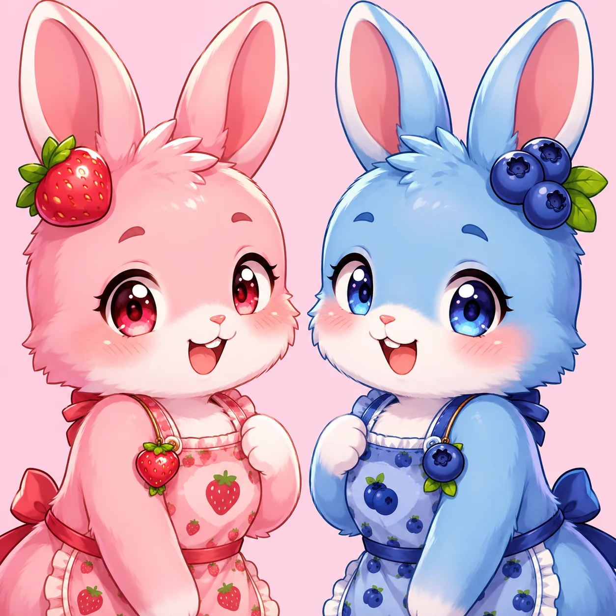 Matching bunny pfp with strawberry and blueberry themed bunnies for cute duo profile pictures