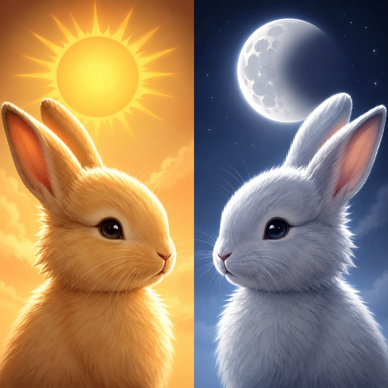 Matching bunny pfp with sun and moon day-night themes for aesthetic Discord profile pictures