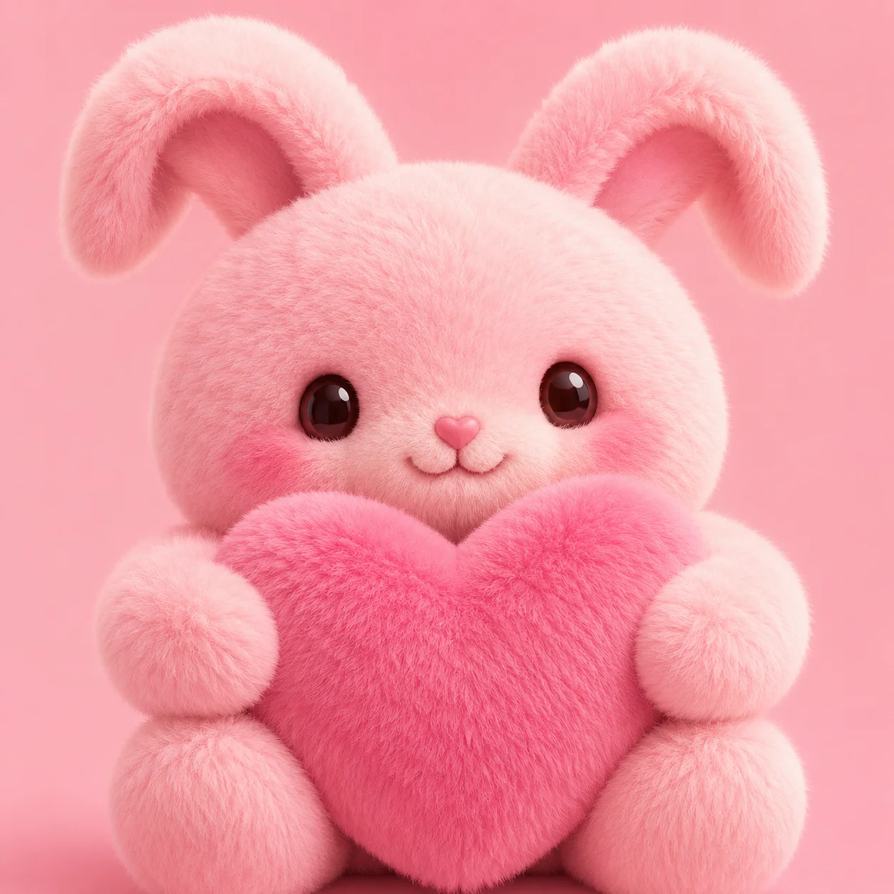 Pink plush bunny pfp cuddling a heart-shaped pillow for cute Discord profile pictures
