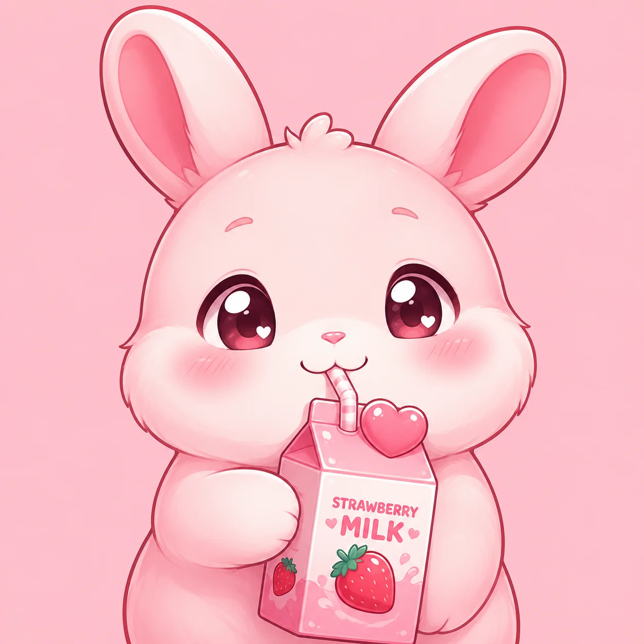 Pink strawberry milk bunny pfp with cute expression for kawaii TikTok profile pictures