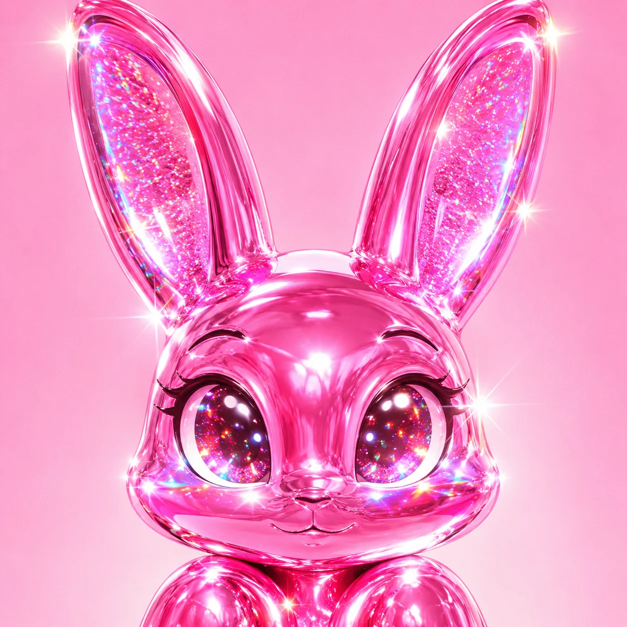 Pink Y2K cyber bunny pfp with glitter and holographic sparkle for aesthetic TikTok profile pictures