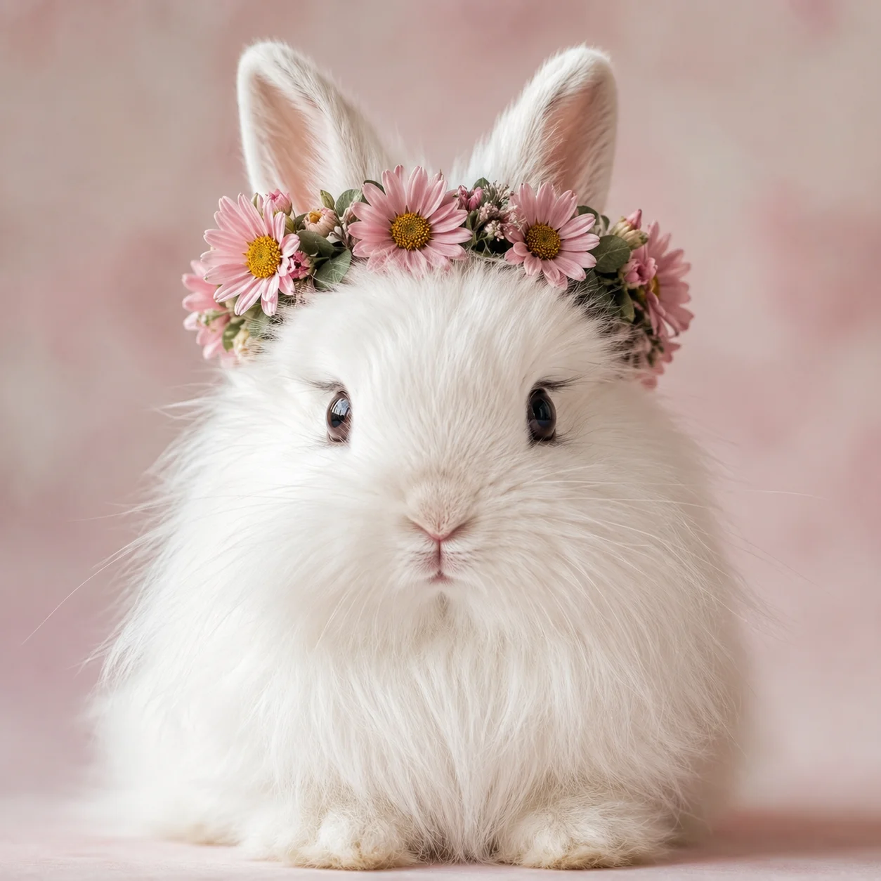 Realistic fluffy rabbit pfp wearing a delicate flower crown for aesthetic Instagram profile pictures