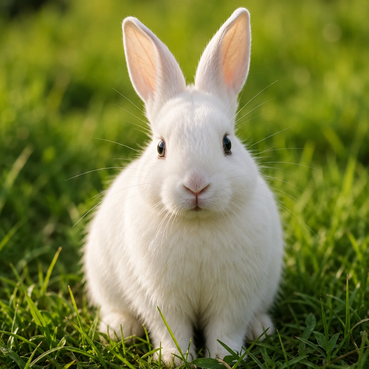 Realistic white bunny pfp sitting in green grass for nature-loving Instagram profile pictures