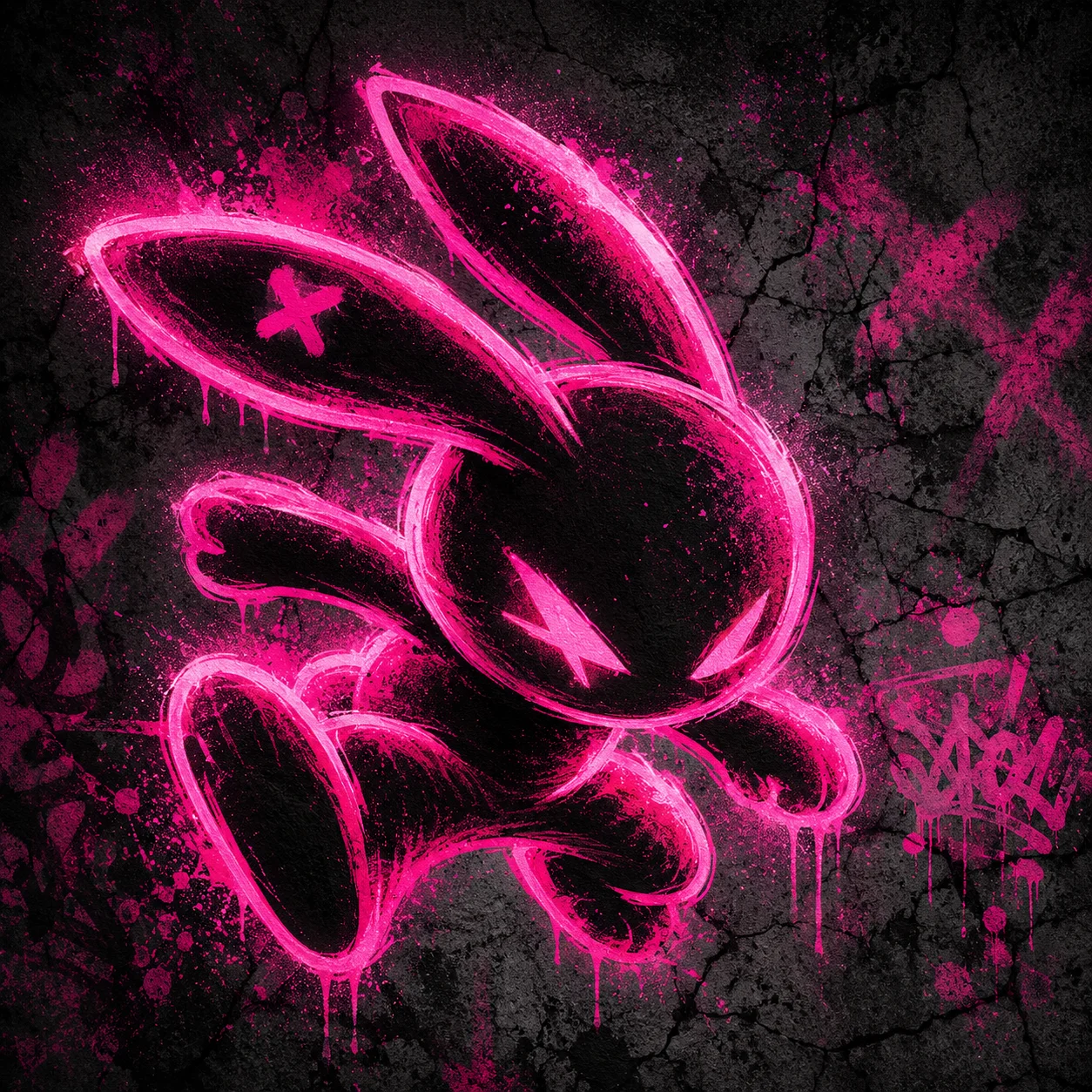 Y2K cyber bunny pfp with neon pink graffiti and cyber street style for bold Discord profile pictures