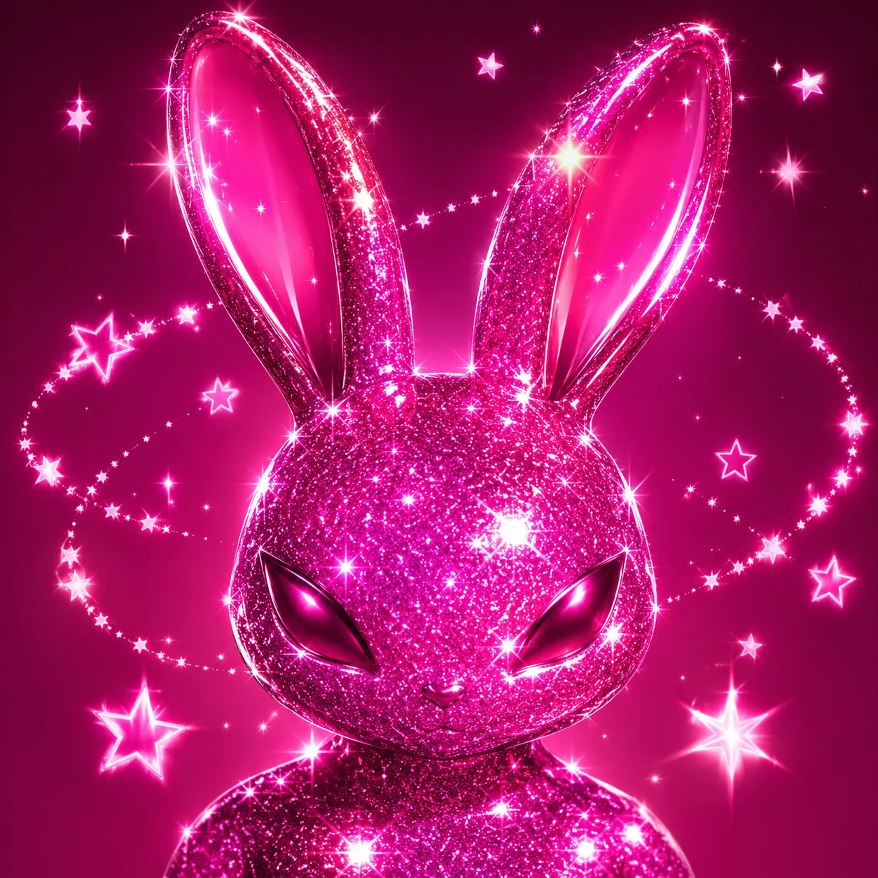 Y2K cyber bunny pfp surrounded by star glitter in magenta tones for aesthetic TikTok profile pictures