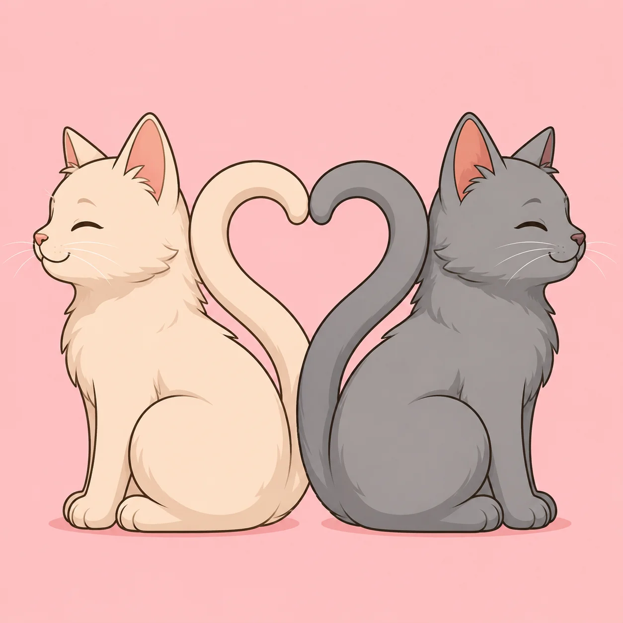 Two cats heart pfp with tails curving together to form a heart shape for matching couple avatars (95 characters)