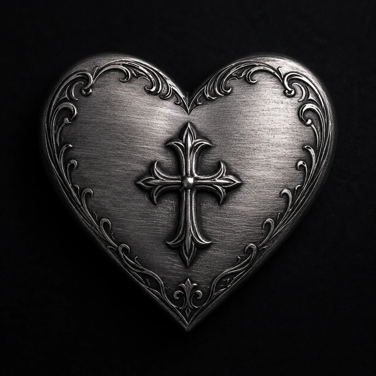 Chrome hearts style pfp with silver gothic cross detail and dark metallic finish for edgy y2k avatars (99 characters)