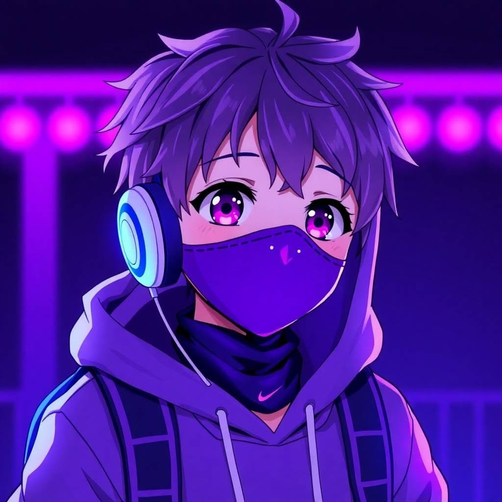 Cool violet avatar with streetwear mask styling for edgy gaming and TikTok profiles