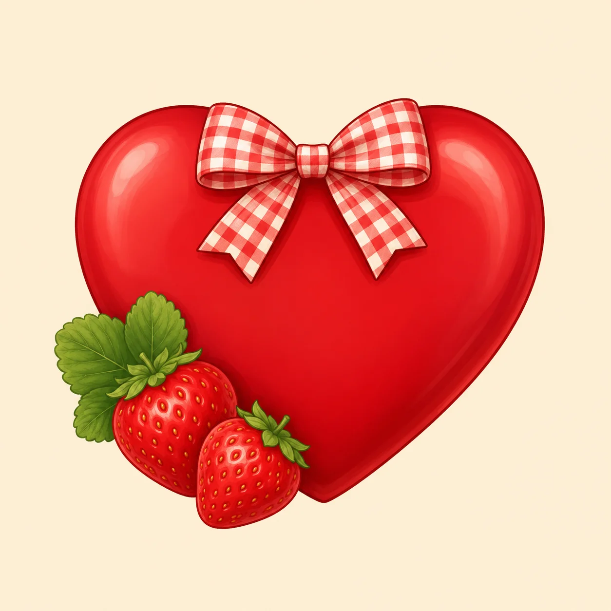 Cherry red coquette heart pfp with small bow and strawberry detail on cream background for cute profiles (102 characters)