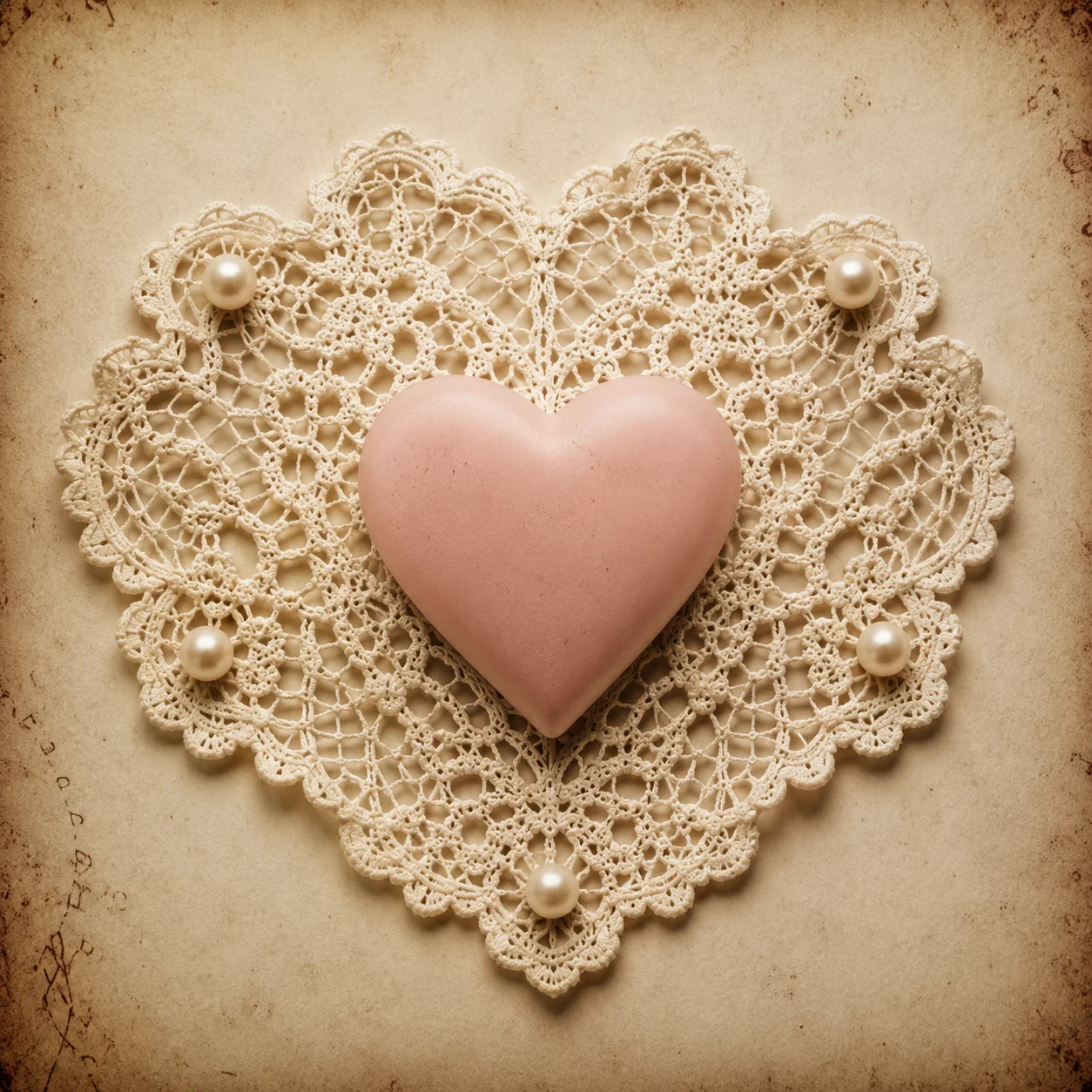 Coquette heart profile picture framed in cream lace with tiny pearls for vintage feminine aesthetic (97 characters)