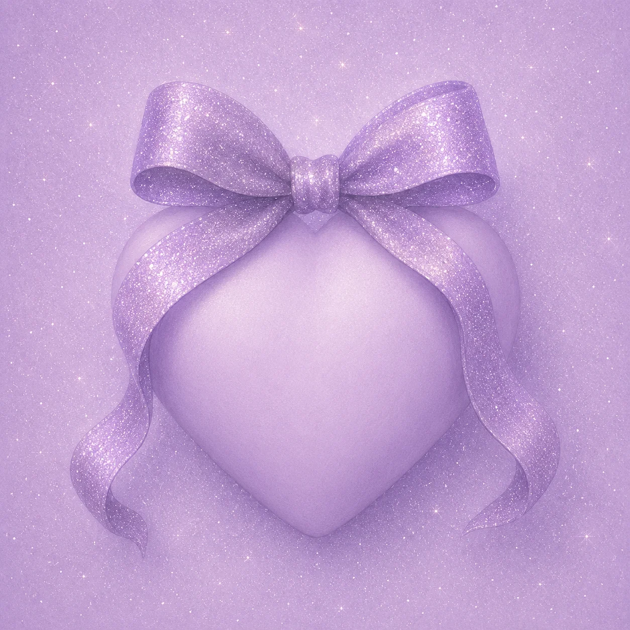 Lavender purple heart pfp with glitter bow and soft shimmer dust for dreamy coquette aesthetic avatars (100 characters)