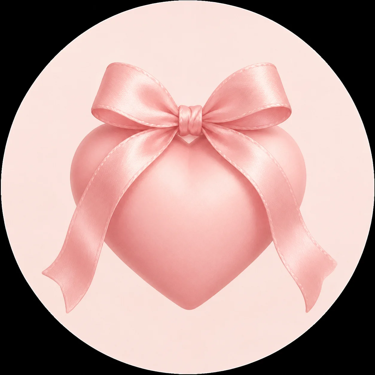 Coquette heart pfp with blush pink satin bow tied on top of soft heart for feminine aesthetic avatars (99 characters)