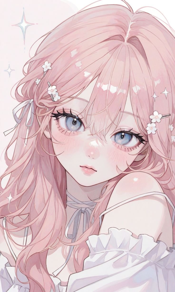 Soft shimmer anime coquette pfp with blue and pink tones for aesthetic social media avatars