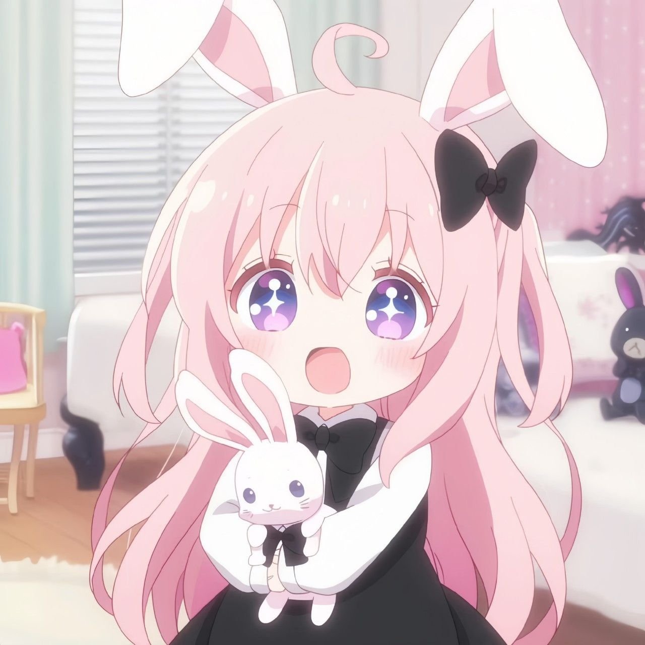 Cute bunny coquette pfp with pink bow and soft pastel tones for Discord and TikTok profiles
