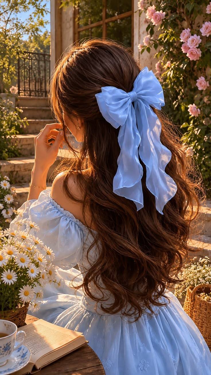 Romantic blue coquette pfp with lace accents and soft glow for cute Discord profile icons