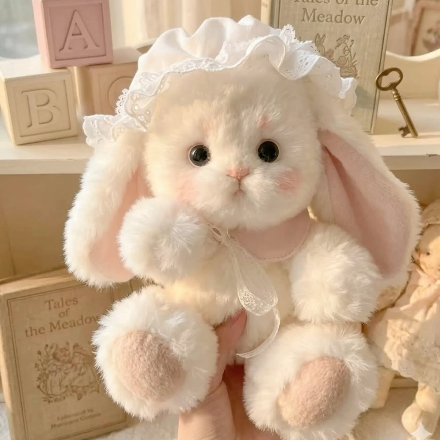 Cozy bunny coquette pfp with cream bow for soft Instagram and gaming profile pictures