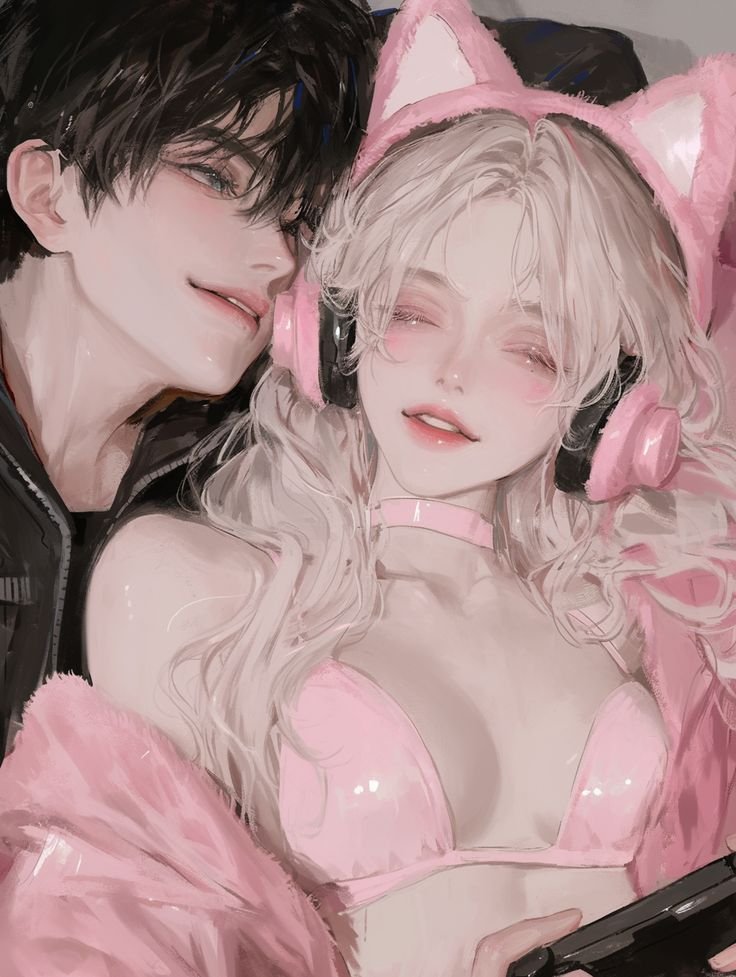 Matching coquette pfp with pink bows and soft romantic styling for couple Discord avatars